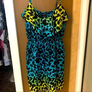 Blue and yellow cheetah print dress.
